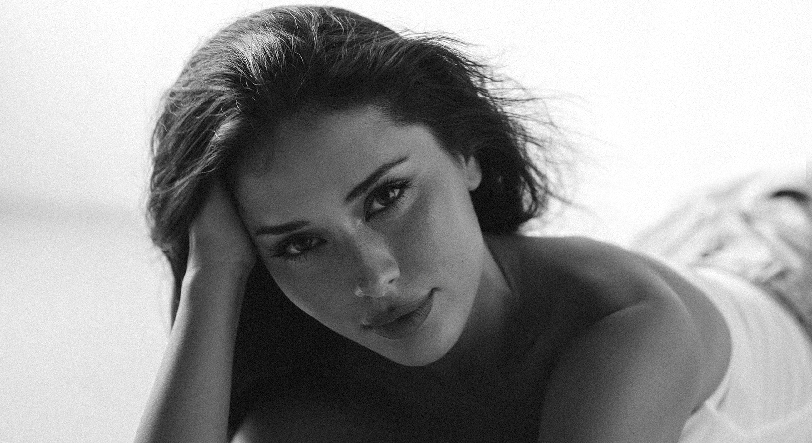 Black and white portrait of a woman.